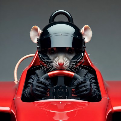 Rat Driving Red Race Car