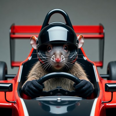 Rat driving red race car