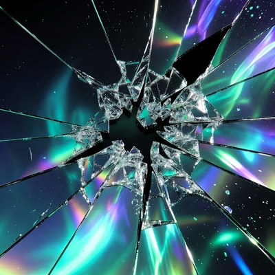 Broken Glass with Iridescent Colors