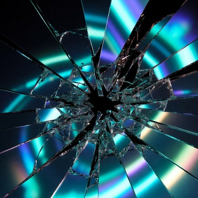 Shattered Glass with Iridescent Reflections
