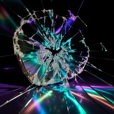 Broken Glass with Neon Reflections