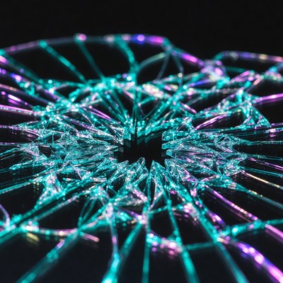 Glowing Neon Blue Cracked Glass