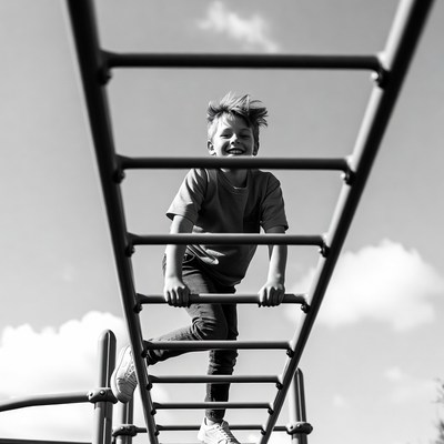 Boy climbing monkey bars