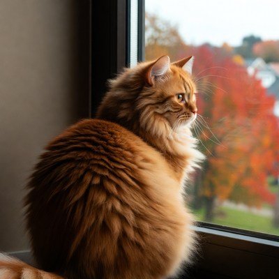 Ginger Cat Looking Out Window