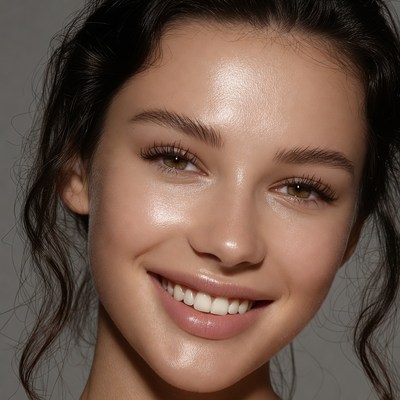 Smiling woman with glossy skin