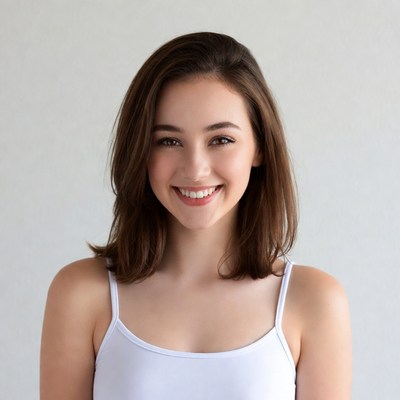 Smiling young woman in white camisole