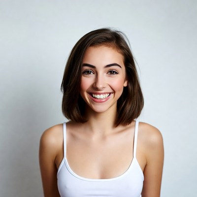 Smiling young woman in white tank top