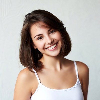 Smiling woman with bob haircut