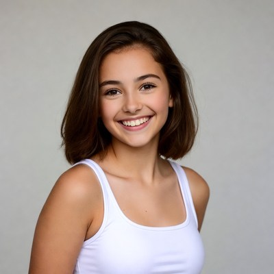 Smiling teenage girl in white tank top