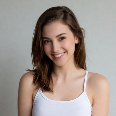Smiling young woman in white camisole