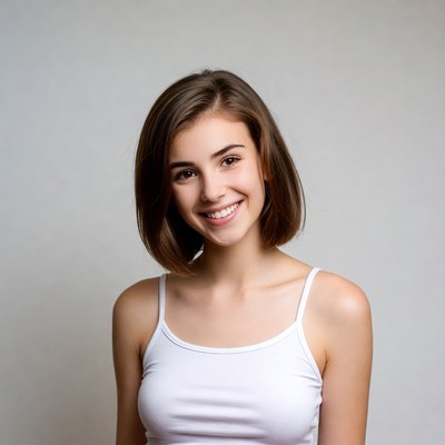 Smiling young woman in white tank top