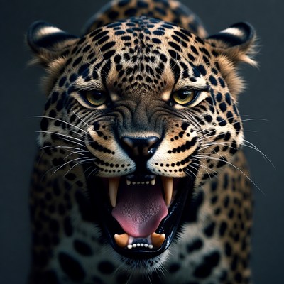 Roaring Leopard Close-Up