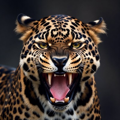 Roaring Leopard Close-Up