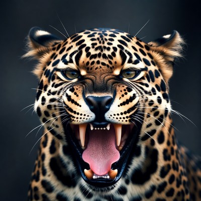 Roaring Leopard Close-Up