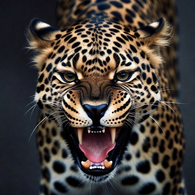 Roaring Leopard with Open Mouth