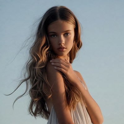 Teen girl with wavy brown hair