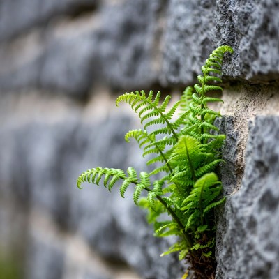 Fern growing on stone wall