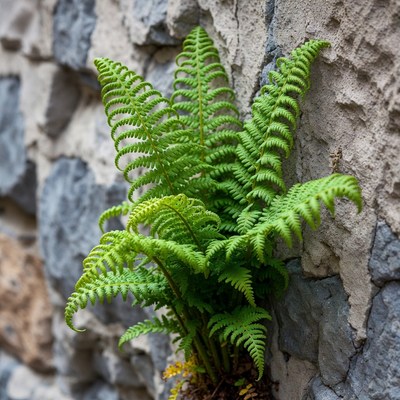 Fern growing on stone wall