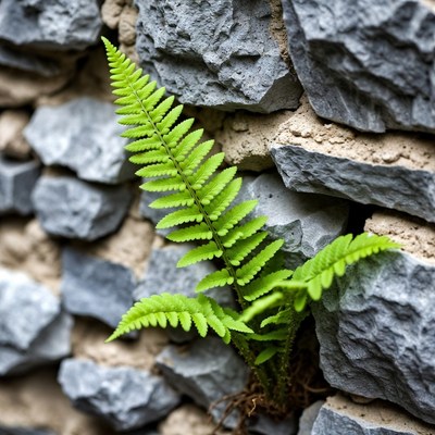 Fern growing on stone wall