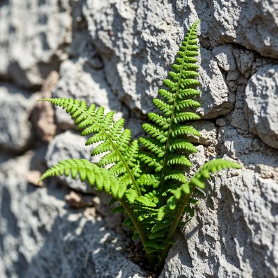 Fern growing on stone wall
