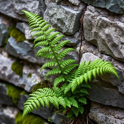 Fern Growing on Stone Wall