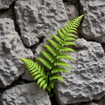 Fern growing from stone wall