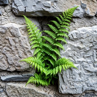 Fern growing in stone wall