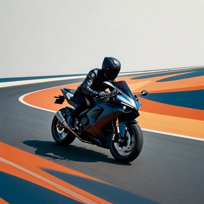 Man riding sport motorcycle on racetrack