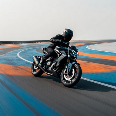 Man riding black sportbike on racetrack