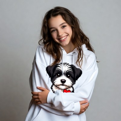 Girl hugging Shih Tzu hoodie