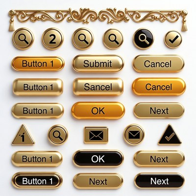 Gold UI Buttons and Icons Set