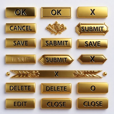 Gold UI Buttons OK Cancel Submit Save
