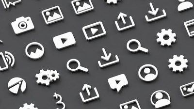 White 3D Media Icons on Dark Background