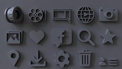 3D Gray Social Media Icons Set