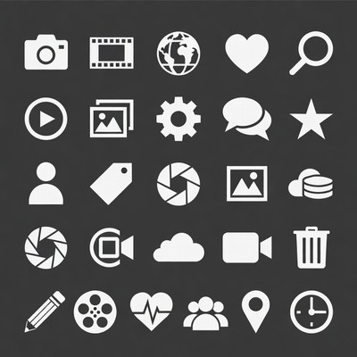 White Media Icons on Dark Background