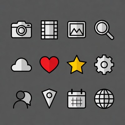 Colorful Flat Media and UI Icons Set