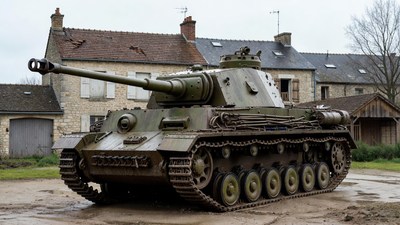 Panzer IV tank in French village
