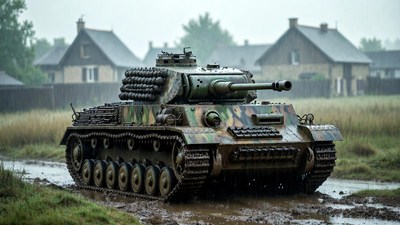 Panzer IV tank in muddy field