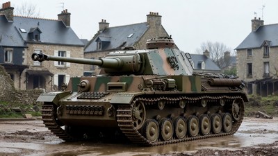 Panzer IV tank in French village