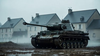Tiger Tank in Foggy French Village