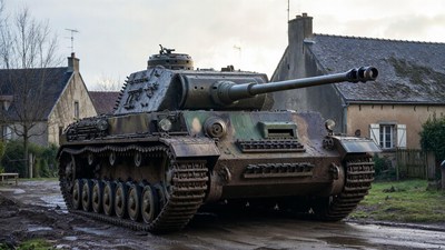Panzer IV tank in French village