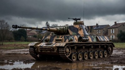 Panzer IV tank in muddy field
