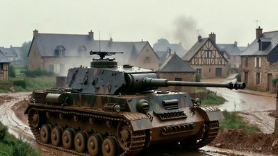 German Panzer Tank in French Village