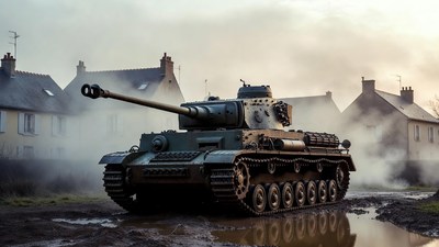 Tiger Tank in French Village Street