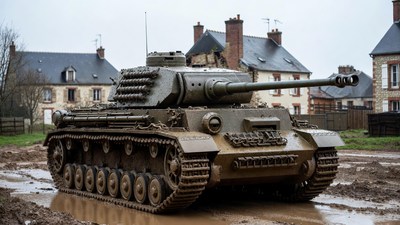 Tiger Tank in Muddy Village Street