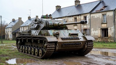 Panzer IV tank in French village