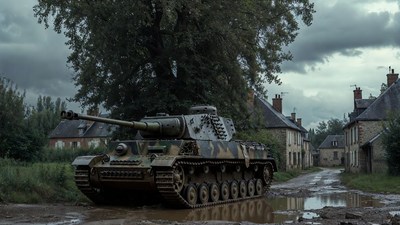 Panzer Tank in French Village