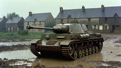 Tiger Tank in Muddy Village Street