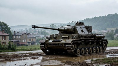 Tiger Tank in Muddy Village Field