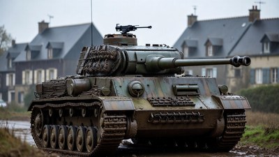 Panzer IV tank in French village